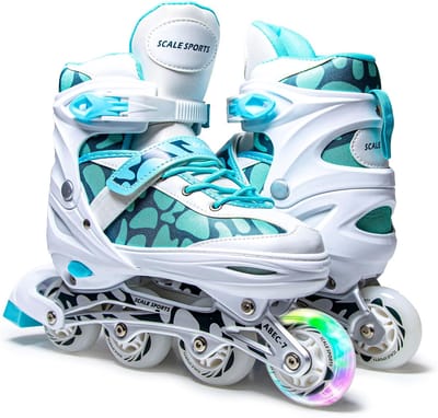 Verstelbare Skates - Schoenen Kind Volwassene - Recreatief Rijden - Wielen Lichtgevend - Maat M - Mint Groen