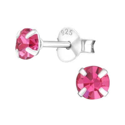 Aramat Jewels | Oorbellen | Zilveren Kinder Oorbellen - Roze Kristal 4mm | | | |4mm | Zilver | Kinderen, Volwassenen | Verkleurd niet