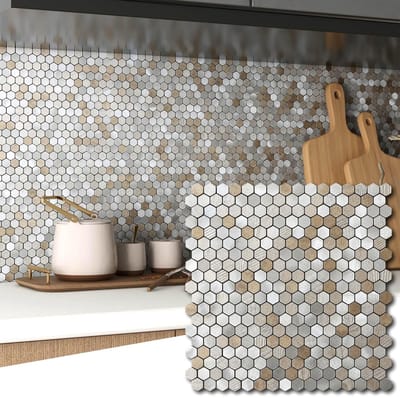 Dailygoods- Wandtegels Zelfklevend - Mozaïektegels - Badkamer/Wanddecoratie - Kleine Steenlook - Getextureerde Matte Zeshoekjes - 10 Stuks