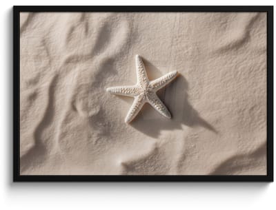 Poster in lijst - Fotolijst 90x60 cm - Posters - Strand - Zeester - Zand - Beige - Posterlijst zwart - Decoratie - Wanddecoratie woonkamer - Muurdecoratie slaapkamer