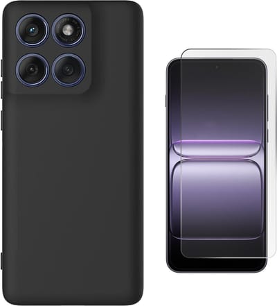 Hoesje + Glas Geschikt voor Motorola Edge 70 - Zwart - Casemania Siliconen Back Cover met 1x Tempered Glazen Screenprotector - Extra Stevig Val en Stootbescherming Telefoonhoesje