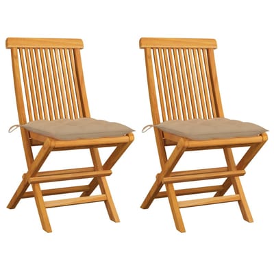 vidaXL - Opklapbare - stoelen - met - beige - kussens, - 2 - stuks, - massief - teakhout
