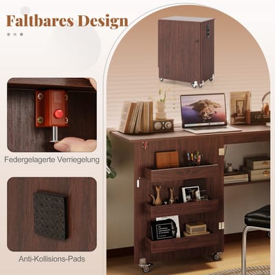 COSTWAY 2-in-1 naaitafel inklapbaar met laadstation, houten naaimachinekast met planken, naaikast met afsluitbare wielen, naaimachinetafel, knutseltafel voor woonkamer, slaapkamer (koffie)
