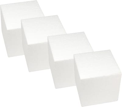 Rayher hobby Piepschuim vormen kubus - 4x - blok van 15 x 15 x 15 cm - figuren/blokken - wit