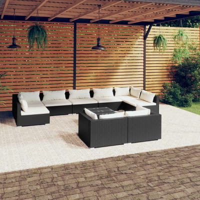 vidaXL - 10-delige - Loungeset - met - kussens - poly - rattan - zwart