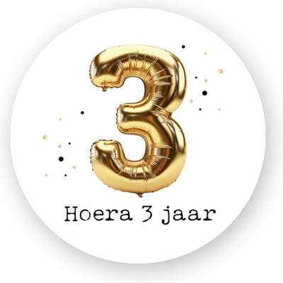 25x Traktatie stickers Folieballon 3 Jaar - Verjaardag stickers - Gold - Folie Ballon - Sluitstickers - Kinderfeest Traktatie - Uitdelen - Uitdeeltraktatie - Traktatiestickers Pimp Studio