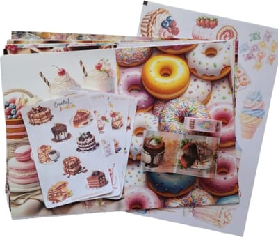 Cake & Sweets journal set - stickers - papier - thema zoetigheden snoep taart - bullet journal stickers- washi tape - transparante stickers - scrapbook - knutsel bundel - hobbypakket - volwassenen en kinderen