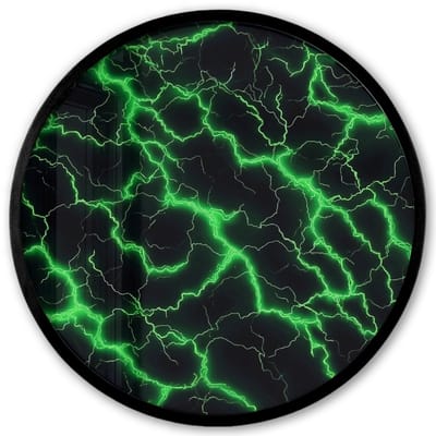 Poster in lijst Rond - Fotolijst 40x40 cm - Posters - Gaming - Bliksemflitsen - Groen - Energie - Ronde posterlijst zwart - Decoratie - Wanddecoratie woonkamer - Muurdecoratie slaapkamer