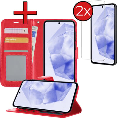 Hoesje - Met 2x Screenprotector - Geschikt voor Samsung Galaxy A35 - Luxe Pasjeshouder - Flip Case - Bookcase Portemonee - Kunstleer Book Case - Flipcase Hoes - Book Cover - Walletcase - Portemonneehoes - Telefoonhoes - Rood