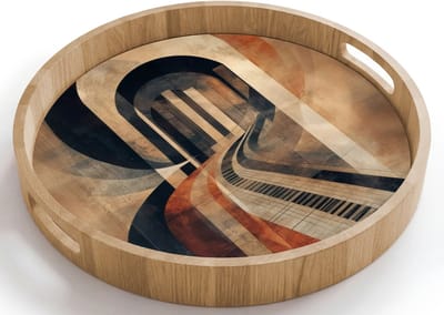 Dienblad rond 40x40 cm - Schootdienblad hout - Piano - Toetsen - Abstract - Borrelplank rechthoek - Plateau houten dienbladen