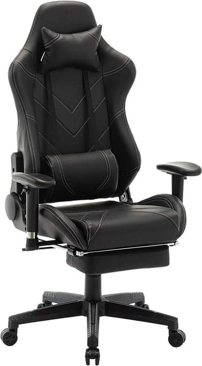Gaming Stoel Zwart - Verstelbaar, Zwart Kunstleer en Ergonomisch - Voor Eetkamer, Keuken en Woonkamer
