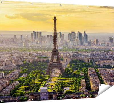 Gards Tuinposter Skyline van Parijs met de Eiffeltoren - 160x120 cm - Tuindoek - Tuindecoratie - Wanddecoratie buiten - Tuinschilderij