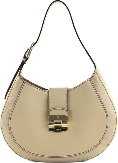 FURLA Leren Schoudertas Club 2 Hobo Grano Beige