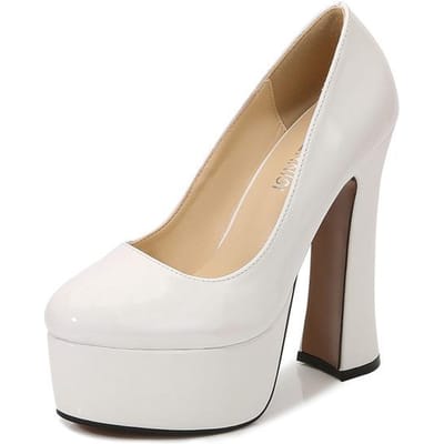 Dames Pumps Hoge Hak 14cm Model Catwalk Dikke Hak Platform 4cm Ronde Neus Grote Maat 35 -46 Schoenen Merk Mode 39 wit