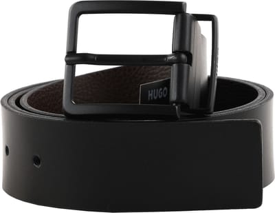 HUGO Leren Riem Gionio-B Sr40 Leather Belt W105 Black Zwart Donkerbruin