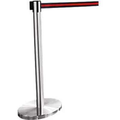 Afzetpaal met trekband chroom, trekband zwart/rood