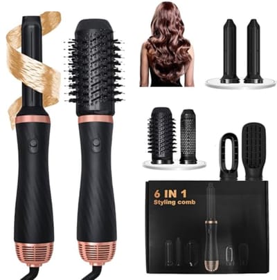 6-in-1 Haarstyler met Warme Luchtborstel en Automatische Krultang - 1000 W Airstyler voor Volumineuze en Stijlvolle Kapsels