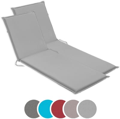 sleepling 190 x 58 cm ligbedkussen | set van 2 | kussen voor tuinligbed | met bevestigingsbanden | Made in EU | afneembare hoes van polyester, wasbaar op 30 graden | zilver