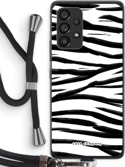Case Company® - Hoesje met koord geschikt voor Samsung Galaxy A53 5G hoesje met Koord - Zebra pattern - Telefoonhoesje met Zwart Koord - Bescherming aan alle Kanten en Over de Schermrand
