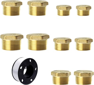 10 Stuks Messing Buispluggen met Diverse Maten voor Waterleidingen, Wasmachines en Slangen