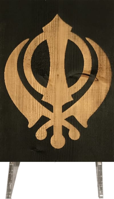 CharredArt - Houten Bord Khanda negative | Hout kunst - Zwaard - Huis decoratie woonkamer - Wanddecoratie accessoires - Kamer interieur decoraties