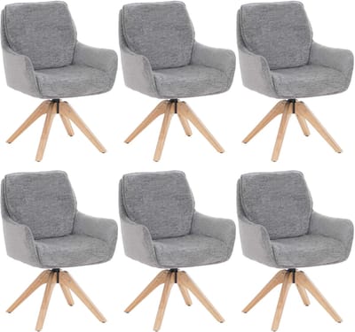 Set van 6 eetkamerstoelen MCW-Q37, draaibare keukenstoel, stof (680 g/m²) chenille, Oeko-Tex, hout MVG ~ grijs