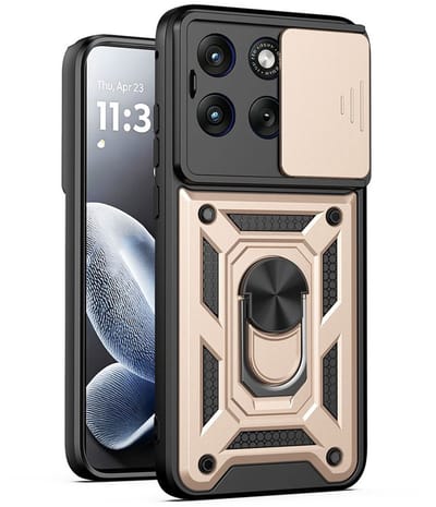 MobyDefend Hoesje - Geschikt voor Motorola Edge 70 Fusion - Pantsercase Met Draaibare Ring - Goud