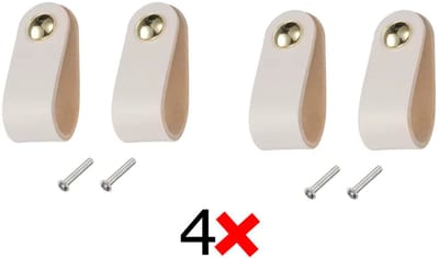 Actie4you® - Leren Handgrepen – Meubelgreep – Handvaten Kast – Keukengreep – Ladegreep – Leren Lus – Incl. sierschroeven - Set van 4 – Buffel Leer – Wit