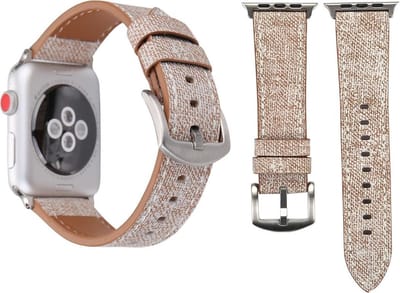 By Qubix - Geschikt voor Apple Watch bandje - Denim Pattern Echt Leren bandje - Licht bruin - Geschikt voor Apple Watch 38mm / 40mm / 41mm / 42mm - leren smartwatchbandje - Horlogebandje