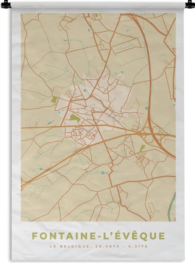 Wandkleed - Wanddoek - Plattegrond - Kaart - Vintage - Fontaine-L'Évêque - Stadskaart - 120x180 cm - Wandtapijt