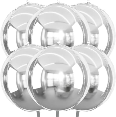Set van 6 Grote Folieballonnen 55 cm, 4D Ronde Ballonnen voor Verjaardag, Babyshower en Bruiloft Decoratie
