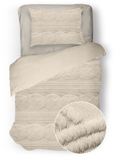 Eleganzzz Dekbedovertrek Jacquard Teddy Pluche - Warm Sand - Jacquard Teddy Dekbedovertrek - Dekbedovertrek 140x200/220cm - Eenpersoons dekbedovertrekken - 140x220cm - Teddy Dekbedovertrek - Fluffy Dekbedovertrek - Effen Dekbedovertrek