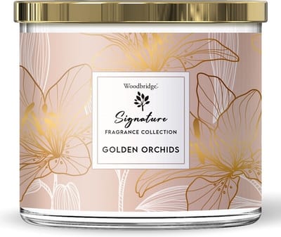 Woodbridge - Luxe Geurkaars Met 3 lonten GOLDEN ORCHIDS - bergamot steranijs heliotroop viooltjes lelietjes Van dalen