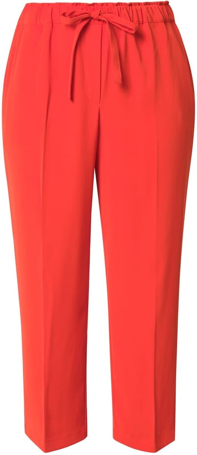 Ulla Popken - Dames - 7/8-broek persplooien elastische tailleband strikbandje - Paprikarood - Maat 42