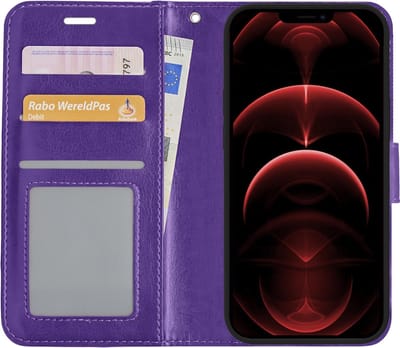 Hoes - Met Pasjeshouder - Geschikt voor Apple iPhone 13 Mini - Luxe Bookcase Portemonee - Flip Case - Kunstleer Book Case - Flipcase - Book Cover - Walletcase - PortemonneeHoes - Paars