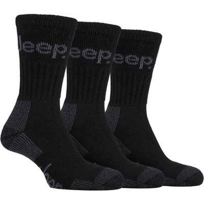 Heren 3 paar Jeep Cushion Sole Hiking werksokken - Zwart
