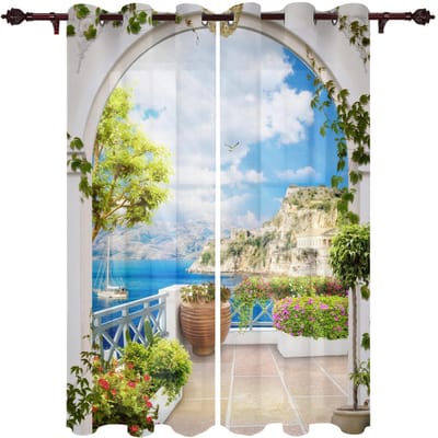 Buitengordijnen Tuin Balkon Uitzicht Woonkamer Keukengordijn Drapage Voor Patio Tuin Prieel Tuin Valgordijnen 135W245H(CM)53x96in&Grommet Top