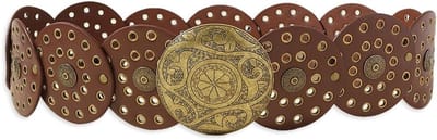 Vintage Brede Schijf Leren Riem voor Dames in Western Cowgirl Stijl met Holle Concho en Metaal Gesp - Perfect voor Casual en Bohemian Outfits