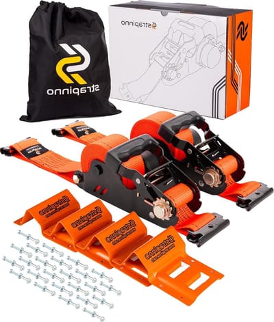 Ratchet Strap Kit - Spanbanden Set - Voertuig Vastzetten - Met Wielklem - 2" x 12ft - Zwart