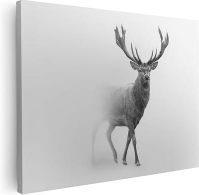 Artaza Canvas Schilderij Hertenkop - 40x30 cm - Klein - Wanddecoratie Gewei - Muurdecoratie Dieren - Kamer Accessoires