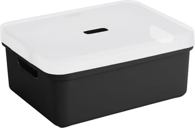 Sunware opbergbox mand kist - 24 liter - zwart - kunststof - met transparante deksel - 45 x 35 x 18 cm - Sigma serie