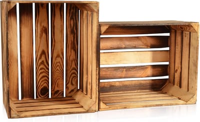 Set van 2 Gevlamde Houten Kisten - Robuuste Opslagkisten (50x40x30 cm)