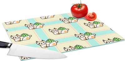Glazen Snijplank - 39x28 - Katten - Planten - Pastel - Kind - Patroon - Snijplanken Glas