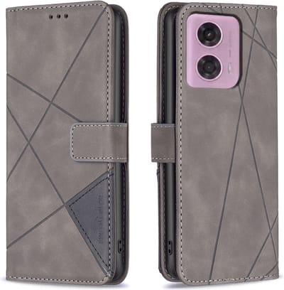 BINFEN Hoesje - Geschikt voor Motorola Moto G34 Hoesje - BINFEN Geometric Book Case - Grijs