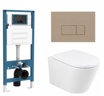 QeramiQ Dely Toiletset - inbouwreservoir Qeramiq Flush - 35mm zitting - kunststof taupe bedieningsplaat - rechthoekige knoppen - glans wit