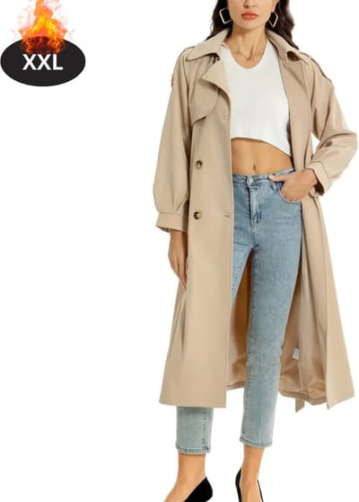 Livano Mantel Dames - Tussenmantel - Jas - Mantelpakje - Trenchcoat - Overjas - Overcoat - Winter - Khaki - XXL