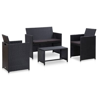 vidaXL - 4-delige - Loungeset - met - kussens - poly - rattan - zwart