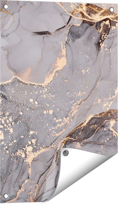 Gards Tuinposter Abstracte Luxe Kunst van Marmer met Goud - 40x60 cm - Tuindoek - Tuindecoratie - Wanddecoratie buiten - Tuinschilderij