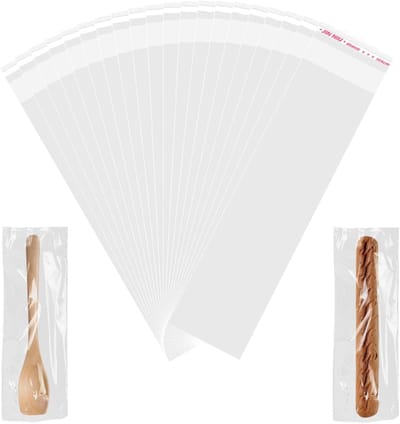 KZQ 100 Stuks Transparante Zelfklevende Cellofaan Zakjes 6x22 cm Herbruikbaar voor Koekjes Snoep Sieraden Cadeaus Haaraccessoires en Kleine Voorwerpen