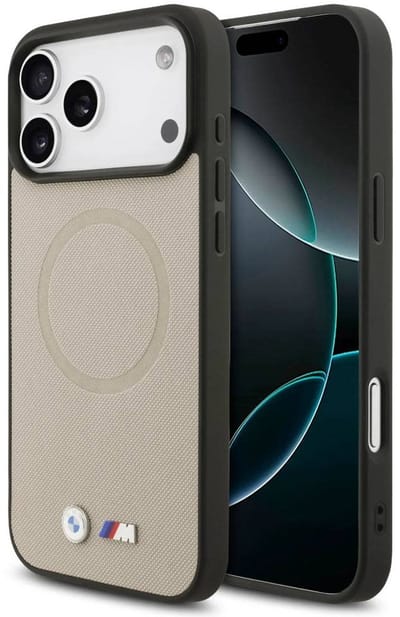 BMW Back Cover - iPhone 17 Pro Max - Grijs - Full Wrapped Leather - MagSafe Compatible